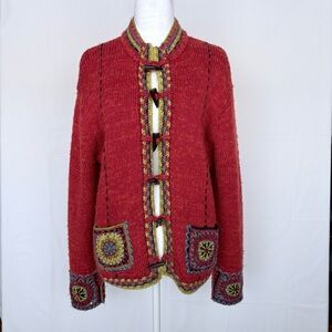 Vintage Icelandic Designs Rust Toggle Crochet Artsy Grannycore Sweater sz L